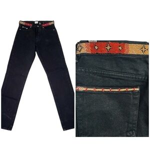 Calvin Klein RARE Vintage Southwestern Black Denim Beaded Waistband Jeans Size 3